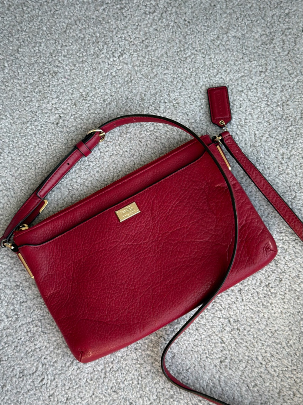 Coach Red Leather Crossbody with Gold Hardware